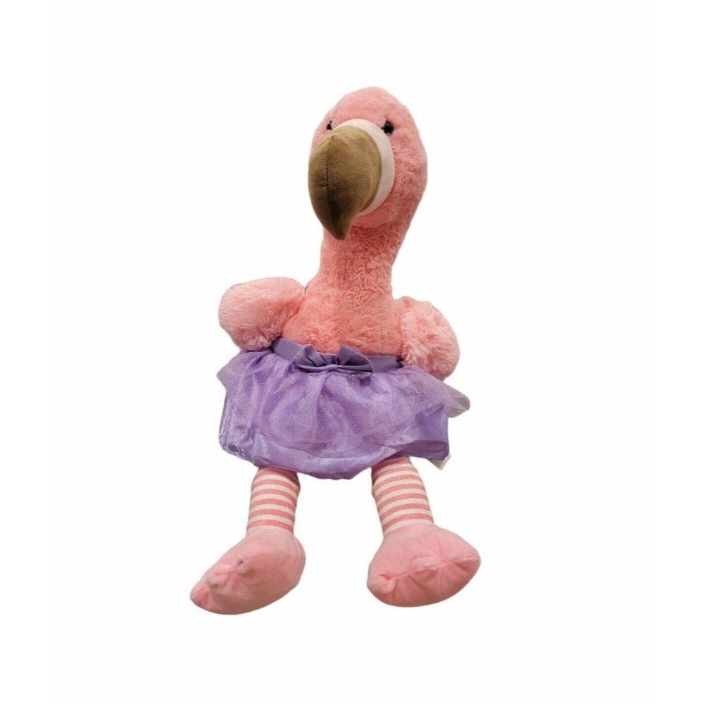 Pink Flamingo Ballerina Purple Tutu Plush Stuffed Animal HugFun Striped Legs 24"
